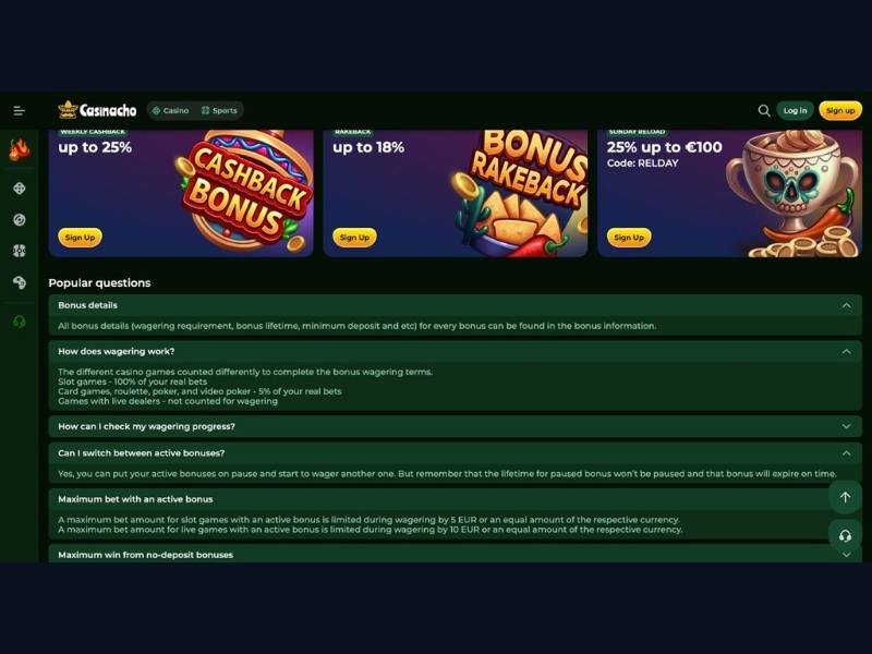 Boni Casinacho Casino (Nacho Casino) für neue deutsche Spieler: Willkommenspaket, Cashback und alle Aktionen transparent erklärt