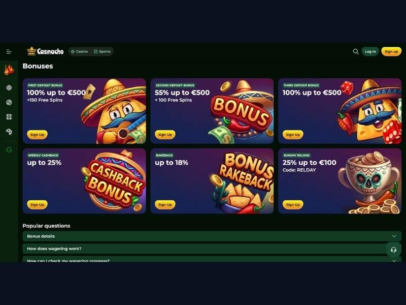 Spielkatalog Bonus und weitere Aktionen bei Casinacho Casino Nacho Casino für Deutschland