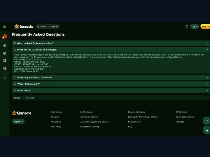 Cashback versus Willkommenspaket bei Casinacho Casino Nacho Casino für Deutschland